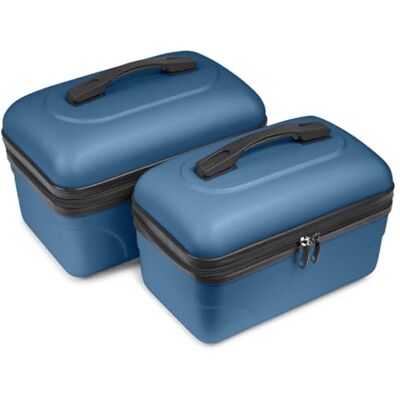 KINSTON Set van 2 grote make-uptas harde make-uptas harde cosmetische toilettas met handvat, reisorganizer grote capaciteit, Donkerblauw, Klassiek KINSTON Set van 2 grote make-uptas harde make-uptas harde cosmetische toilettas met handvat, reisorganizer grote capaciteit, Donkerblauw, Klassiek