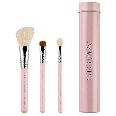 Sigma Travel Essential Trio Make-upkwasten, set van 3 voor foundation, poeder, oogschaduw, met tinnen houder, huidvriendelijk, veganistische make-upkwasten Sigma Travel Essential Trio Make-upkwasten, set van 3 voor foundation, poeder, oogschaduw, met tinnen houder, huidvriendelijk, veganistische make-upkwasten