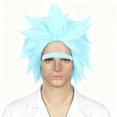 Linfairy Korte blauwe pruik voor mannen en valse wenkbrauwen, Halloween-kostuum, grappige harige pruik Linfairy Korte blauwe pruik voor mannen en valse wenkbrauwen, Halloween-kostuum, grappige harige pruik