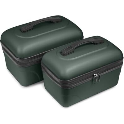 KINSTON Set van 2 grote make-uptas harde make-uptas cosmetische toilettas met handvat, reisorganizer grote capaciteit (Engels groen) KINSTON Set van 2 grote make-uptas harde make-uptas cosmetische toilettas met handvat, reisorganizer grote capaciteit (Engels groen)