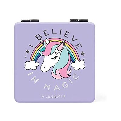 Legami Handtasspiegel met vergrotende spiegel, geen vervorming, ideaal voor handtas en reizen, 6 x 6 cm, eenhoorn-thema Legami Handtasspiegel met vergrotende spiegel, geen vervorming, ideaal voor handtas en reizen, 6 x 6 cm, eenhoorn-thema