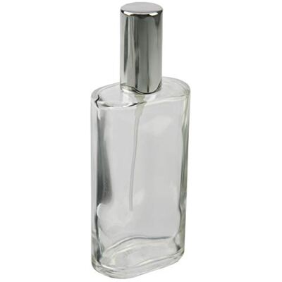 FANTASIA 46193 glazen fles transparant ovaal met verstuiver en zilverkleurige dop Inhoud: 100 ml FANTASIA 46193 glazen fles transparant ovaal met verstuiver en zilverkleurige dop Inhoud: 100 ml