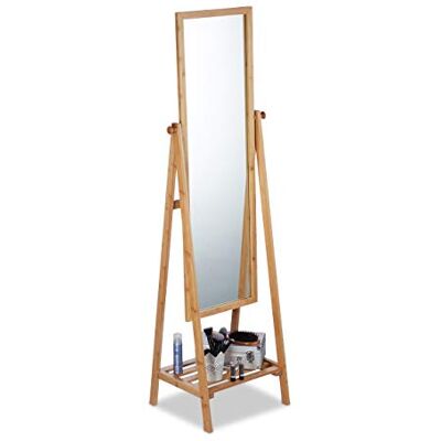 Relaxdays Staande spiegel van bamboe met opbergblad, naturel, 160 x 40 x 36 cm Relaxdays Staande spiegel van bamboe met opbergblad, naturel, 160 x 40 x 36 cm