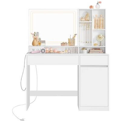VASAGLE Make-uptafel met verlichting, stopcontacten en opslag, capaciteit VASAGLE Make-uptafel met verlichting, stopcontacten en opslag, capaciteit