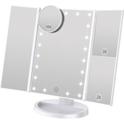 WEILY Verlichte make-up spiegel met 21 ledlampen, dubbele voeding 2X/3X LED vergroting (wit) WEILY Verlichte make-up spiegel met 21 ledlampen, dubbele voeding 2X/3X LED vergroting (wit)