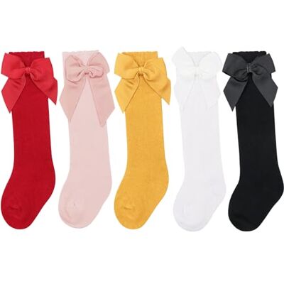 DRESHOW Chaussettes Hautes Pour Bébé Fille Chaussettes Habillées Pour Tout-petit Chaussettes Bébé en Coton Avec Nœud 3-12 mois DRESHOW Chaussettes Hautes Pour Bébé Fille Chaussettes Habillées Pour Tout-petit Chaussettes Bébé en Coton Avec Nœud 3-12 mois