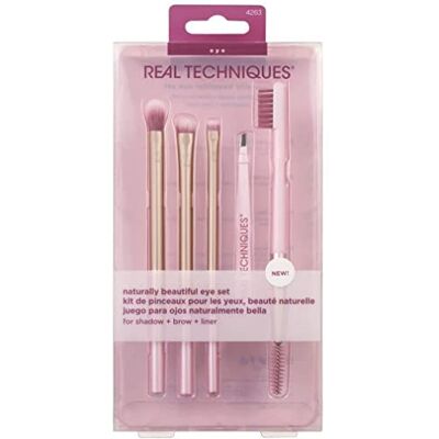 REAL TECHNIQUES Natural Beautiful Set van 5 oogmake-upkwasten met zachte haren, roze REAL TECHNIQUES Natural Beautiful Set van 5 oogmake-upkwasten met zachte haren, roze