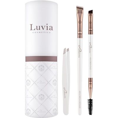 Luvia Cosmetics Luvia Make-upkwastenset, Prime Brow Kit, wenkbrauwkwastenset, 2 veganistische cosmetische borstels met pincet, make-upkwasten Luvia Cosmetics Luvia Make-upkwastenset, Prime Brow Kit, wenkbrauwkwastenset, 2 veganistische cosmetische borstels met pincet, make-upkwasten