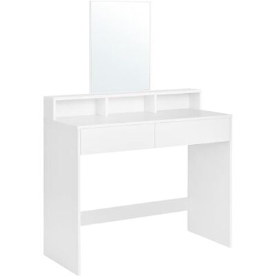 VASAGLE Make-uptafel met grote spiegel en 2 laden en 3 open vakken, wit RDT163W01 VASAGLE Make-uptafel met grote spiegel en 2 laden en 3 open vakken, wit RDT163W01