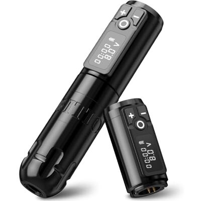 Ambition Soldier Draaibare batterijpen met extra batterij, tattoo-cartridgemachine, draadloos vermogen 2400 mAh, kernloze motor, digitaal led-display (Pools zwart) Ambition Soldier Draaibare batterijpen met extra batterij, tattoo-cartridgemachine, draadloos vermogen 2400 mAh, kernloze motor, digitaal led-display (Pools zwart)