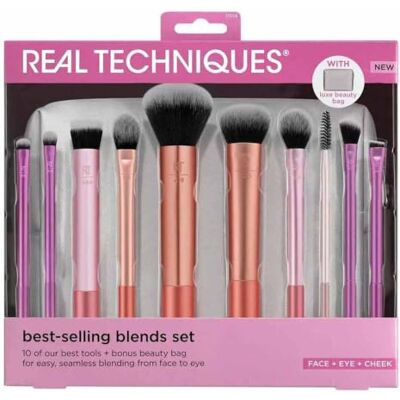 REAL TECHNIQUES Blends Set, 10-delige make-upborstel collectie met beautytas voor gezicht en oog, gebruik met vloeistof, crème, of poeder, veganistisch, dierproefvrij, reisvriendelijk, gemakkelijk te reinigen REAL TECHNIQUES Blends Set, 10-delige make-upborstel collectie met beautytas voor gezicht en oog, gebruik met vloeistof, crème, of poeder, veganistisch, dierproefvrij, reisvriendelijk, gemakkelijk te reinigen