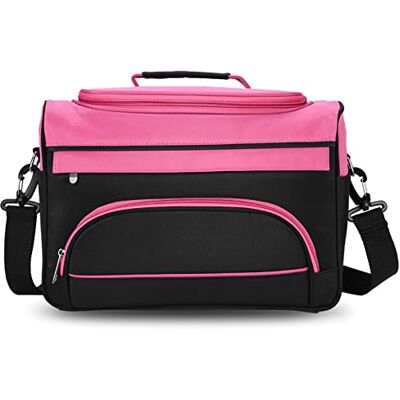 Jelquix Kappersgereedschapstas voor schaarkam, draagbaar, voor stylisten en make-up artiesten voor gebruik in de reissalon, canvas, rood, roze, zwart, 35 x 20 x 24 cm Jelquix Kappersgereedschapstas voor schaarkam, draagbaar, voor stylisten en make-up artiesten voor gebruik in de reissalon, canvas, rood, roze, zwart, 35 x 20 x 24 cm