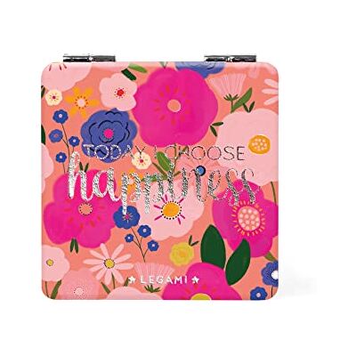 Legami Handtasspiegel met vergrotende spiegel, geen vervorming, ideaal voor handtas en reizen, 6 x 6 cm, bloementhema Legami Handtasspiegel met vergrotende spiegel, geen vervorming, ideaal voor handtas en reizen, 6 x 6 cm, bloementhema