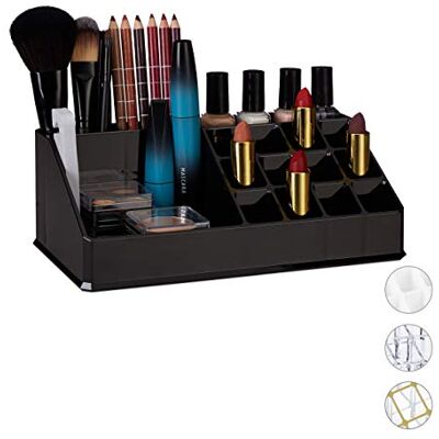 Relaxdays Cosmetica-organizer van acryl met 16 vakken voor make-up en lippenstift, zwart, 8 x 22 x 12,5 cm Relaxdays Cosmetica-organizer van acryl met 16 vakken voor make-up en lippenstift, zwart, 8 x 22 x 12,5 cm