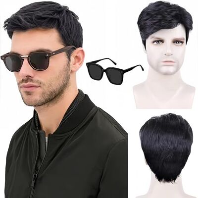SDXCJY Korte zwarte pruik voor heren, discostijl jaren 70 en 80, krullend haar, pluizige pruik voor cosplay, dagelijks gebruik, glad haar, Halloween, zwart SDXCJY Korte zwarte pruik voor heren, discostijl jaren 70 en 80, krullend haar, pluizige pruik voor cosplay, dagelijks gebruik, glad haar, Halloween, zwart