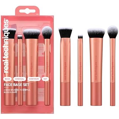 REAL TECHNIQUES Face Base Make-upkwastenset voor concealer, foundation en contouren, werkt met vloeistoffen, crèmes en poeders, nietjes voor mengen en polijsten REAL TECHNIQUES Face Base Make-upkwastenset voor concealer, foundation en contouren, werkt met vloeistoffen, crèmes en poeders, nietjes voor mengen en polijsten