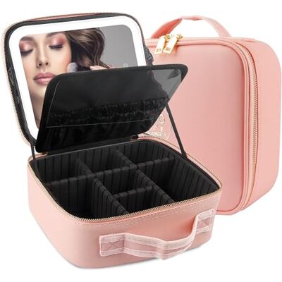 MOMIRA Reismake-uptas met grote verlichte spiegel, deelbare cosmeticatas, professionele cosmetica-kunstenaarsorganizer, waterdicht, draagbaar, accessoires/gereedschap, roze spiegel pink01 MOMIRA Reismake-uptas met grote verlichte spiegel, deelbare cosmeticatas, professionele cosmetica-kunstenaarsorganizer, waterdicht, draagbaar, accessoires/gereedschap, roze spiegel pink01