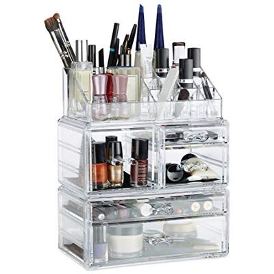 Relaxdays Make-up organizer met 21 vakken, cosmetische toren voor lippenstift, nagellak, acryl make-up doos, transparant Relaxdays Make-up organizer met 21 vakken, cosmetische toren voor lippenstift, nagellak, acryl make-up doos, transparant