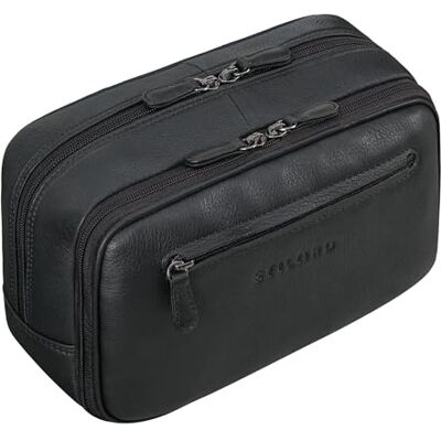 STILORD Vintage toilettas "Voyager" van echt leer voor dames en heren, toilettas voor reizen, make-up, cosmetica met polsband, zwart., Toilettas STILORD Vintage toilettas "Voyager" van echt leer voor dames en heren, toilettas voor reizen, make-up, cosmetica met polsband, zwart., Toilettas