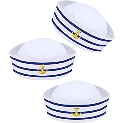 YOUDALIS 3 stuks blauwe en witte zeemanshoeden nautische hoeden matrozenpet voor Halloween-kostuumaccessoires mannen vrouwen verkleedfeest YOUDALIS 3 stuks blauwe en witte zeemanshoeden nautische hoeden matrozenpet voor Halloween-kostuumaccessoires mannen vrouwen verkleedfeest
