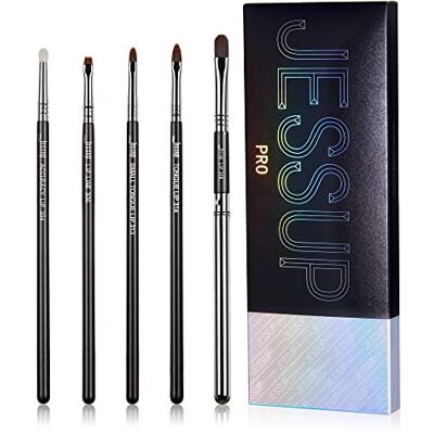 Jessup Hoogwaardige professionele lippenkwastenset, 5 stuks, zwart, zilver, T325 Jessup Hoogwaardige professionele lippenkwastenset, 5 stuks, zwart, zilver, T325