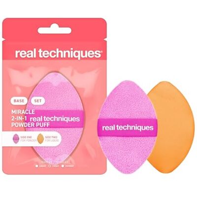 REAL TECHNIQUES Miracle 2-in-1 poederkwast, dubbelzijdig, volledige grootte, omkeerbare elastische band REAL TECHNIQUES Miracle 2-in-1 poederkwast, dubbelzijdig, volledige grootte, omkeerbare elastische band