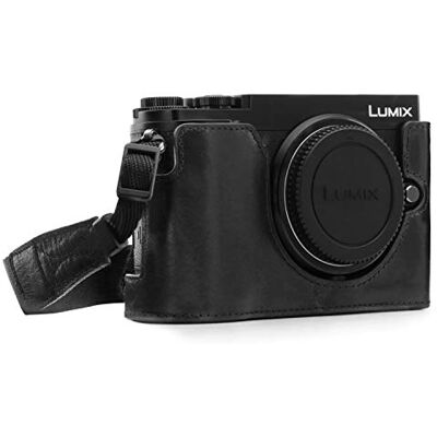 MegaGear MG1442 Panasonic Lumix DC-GX9 Ever Ready Halve lederen tas met schouderriem, zwart MegaGear MG1442 Panasonic Lumix DC-GX9 Ever Ready Halve lederen tas met schouderriem, zwart