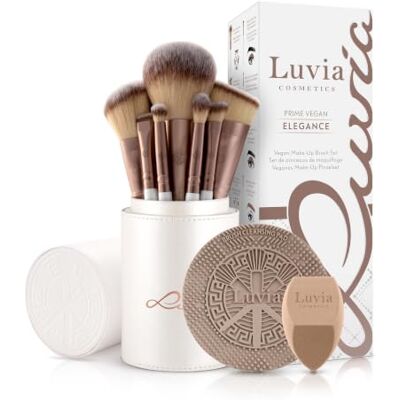 Luvia Cosmetics Luvia Make-upkwastenset, Prime Vegan Pro, 12 make-upkwasten met borstelopslag, blenderspons en reinigingsmat voor cosmetische kwasten, wit en koffie Luvia Cosmetics Luvia Make-upkwastenset, Prime Vegan Pro, 12 make-upkwasten met borstelopslag, blenderspons en reinigingsmat voor cosmetische kwasten, wit en koffie