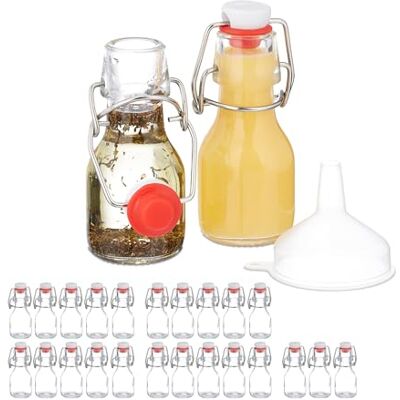 Relaxdays Set van 25 kleine 50 ml transparante glazen flessen om te vullen voor likeuren en oliën met mechanische sluiting Relaxdays Set van 25 kleine 50 ml transparante glazen flessen om te vullen voor likeuren en oliën met mechanische sluiting
