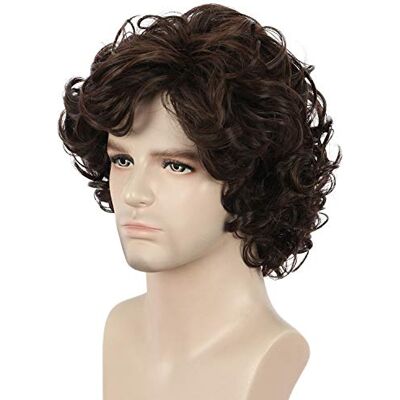 yuehong Pruik voor heren, kort, krullend, bruin, voor cosplay, anime, filmkostuum, modieus, met synthetische vezels, bestand tegen hoge temperaturen yuehong Pruik voor heren, kort, krullend, bruin, voor cosplay, anime, filmkostuum, modieus, met synthetische vezels, bestand tegen hoge temperaturen
