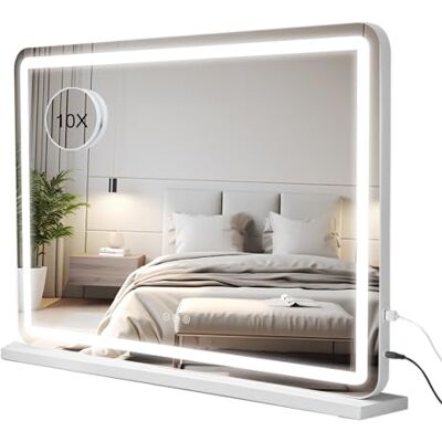 Buildonely Make-upspiegel, 88 x 57 cm, verlichte spiegel met ledverlichting met 3 kleuren, instelbare helderheid, make-upspiegel met touch-bediening, intelligent geheugen, wit Buildonely Make-upspiegel, 88 x 57 cm, verlichte spiegel met ledverlichting met 3 kleuren, instelbare helderheid, make-upspiegel met touch-bediening, intelligent geheugen, wit