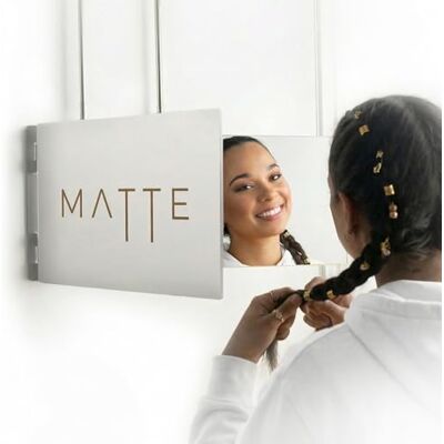 MATTE MIRROR Spiegel 360 graden voor kapsel en damessnit, in hoogte verstelbaar met haken, 3-zijdige opvouwbare spiegel, dameskapsel, drieluik schoonheidsspiegel MATTE MIRROR Spiegel 360 graden voor kapsel en damessnit, in hoogte verstelbaar met haken, 3-zijdige opvouwbare spiegel, dameskapsel, drieluik schoonheidsspiegel
