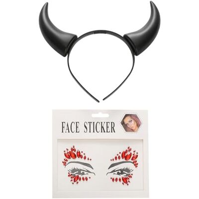 Festicy Halloween duivelshoofdband I hoorns met 25 ml nepbloed en gezichtsstickers I Halloween haarband voor dames en Halloween kinderen voor demonische en griezelige look (zwart) Festicy Halloween duivelshoofdband I hoorns met 25 ml nepbloed en gezichtsstickers I Halloween haarband voor dames en Halloween kinderen voor demonische en griezelige look (zwart)