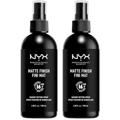 NYX PROFESSIONAL MAKEUP Maxi formaat matte make-up spray, lichte formule, geen vlekvrije overdracht met lange houdbaarheid 16 uur 2 flessen van 180 ml NYX PROFESSIONAL MAKEUP Maxi formaat matte make-up spray, lichte formule, geen vlekvrije overdracht met lange houdbaarheid 16 uur 2 flessen van 180 ml