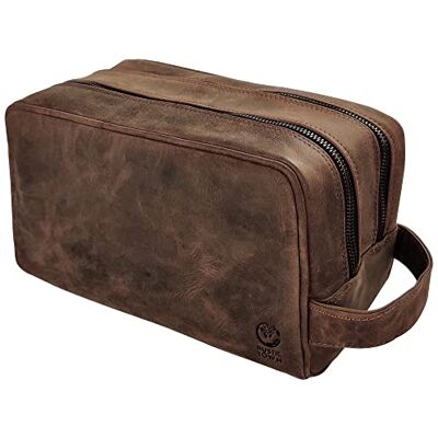 Rustic Town Toilettas van echt leer, reistas voor heren, Vanity, make-uptas (groot, donkerbruin) Rustic Town Toilettas van echt leer, reistas voor heren, Vanity, make-uptas (groot, donkerbruin)