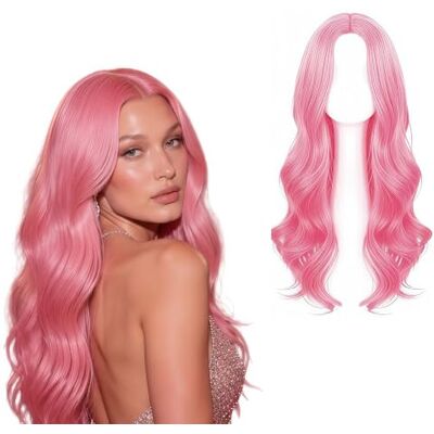 SDXCJY Lange golvende roze pruik voor dames, 70 cm, synthetisch haar Roze kunsthaar voor dames, hittebestendig, natuurlijk, glanzend, met haarnet voor dagelijks gebruik, feest SDXCJY Lange golvende roze pruik voor dames, 70 cm, synthetisch haar Roze kunsthaar voor dames, hittebestendig, natuurlijk, glanzend, met haarnet voor dagelijks gebruik, feest