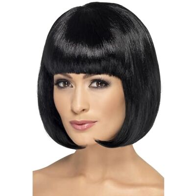 Smiffys Partyrama pruik, 30 cm, zwart, korte bob met pony, eenheidsmaat Smiffys Partyrama pruik, 30 cm, zwart, korte bob met pony, eenheidsmaat