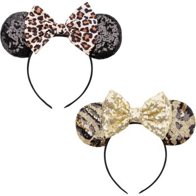 DRESHOW 2 stuks glitter haarband met muizenoren en strik, voor meisjes en vrouwen DRESHOW 2 stuks glitter haarband met muizenoren en strik, voor meisjes en vrouwen