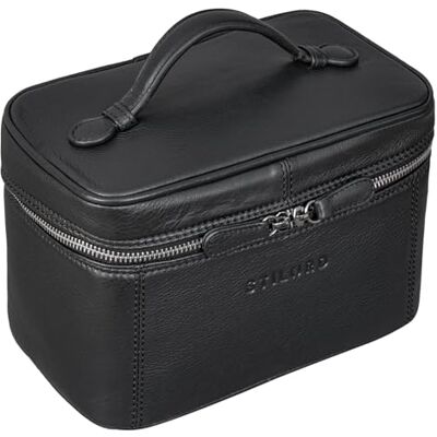 STILORD "Aden" Toilettas voor reizen, leer, vintage, make-up-organizer voor mannen en vrouwen, noodzakelijk, cosmeticatas, groot, kleur: zwart STILORD "Aden" Toilettas voor reizen, leer, vintage, make-up-organizer voor mannen en vrouwen, noodzakelijk, cosmeticatas, groot, kleur: zwart