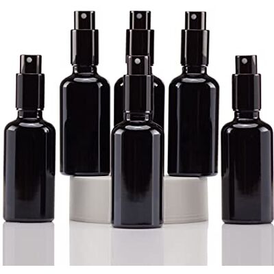 YIZHAO 50 ml schwarze UV-Glas-Sprühflasche, mit schwarzem feinen Sprühnebel, für ätherische Öle, Reinigung, Parfüm, Reiseflüssigkeit, Make-up, tragbare Kosmetik-Flasche, 6 Stück YIZHAO 50 ml schwarze UV-Glas-Sprühflasche, mit schwarzem feinen Sprühnebel, für ätherische Öle, Reinigung, Parfüm, Reiseflüssigkeit, Make-up, tragbare Kosmetik-Flasche, 6 Stück