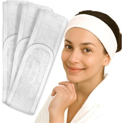 jazzylab Cosmetische hoofdband van badstof, verstelbaar met klittenbandsluiting, ideaal voor make-up, gezichtsverzorging, spa en wellness, wit, 3 x haarbanden jazzylab Cosmetische hoofdband van badstof, verstelbaar met klittenbandsluiting, ideaal voor make-up, gezichtsverzorging, spa en wellness, wit, 3 x haarbanden