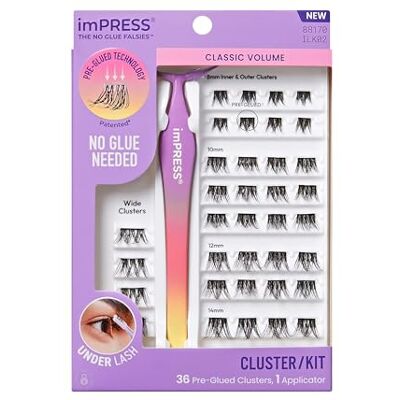 Kiss imPRESS Faux cils « Voluminous » auto-adhésifs en 1 étape, volume glamour, noir, pas de colle nécessaire, extensions de cils à faire soi-même, 20 paquets de cils et applicateur Kiss imPRESS Faux cils « Voluminous » auto-adhésifs en 1 étape, volume glamour, noir, pas de colle nécessaire, extensions de cils à faire soi-même, 20 paquets de cils et applicateur
