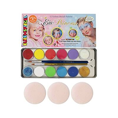 Eulenspiegel 212219 IJs-Princess metalen palet, 10 x 3,5 ml, 2 x glitter, 2 x veganistische penselen, make-upkleuren Eulenspiegel 212219 IJs-Princess metalen palet, 10 x 3,5 ml, 2 x glitter, 2 x veganistische penselen, make-upkleuren