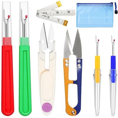 FAYAHAR Set van 4 naaisnijders met beschermdeksel Borduursnijder met schaar, meetlint, opbergtas, voor het verwijderen van naden, naaiwerk FAYAHAR Set van 4 naaisnijders met beschermdeksel Borduursnijder met schaar, meetlint, opbergtas, voor het verwijderen van naden, naaiwerk