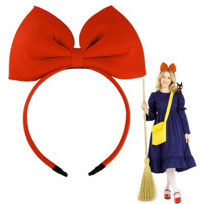 Hoshin Haarband met strik voor vrouwen en meisjes Perfect haaraccessoire voor feest en cosplay, kiki de kleine heks rood Hoshin Haarband met strik voor vrouwen en meisjes Perfect haaraccessoire voor feest en cosplay, kiki de kleine heks rood