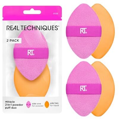 REAL TECHNIQUES Miracle 2-in-1 poederkwast, dubbelzijdig, volledige grootte, omkeerbare elastische band, 2 stuks REAL TECHNIQUES Miracle 2-in-1 poederkwast, dubbelzijdig, volledige grootte, omkeerbare elastische band, 2 stuks