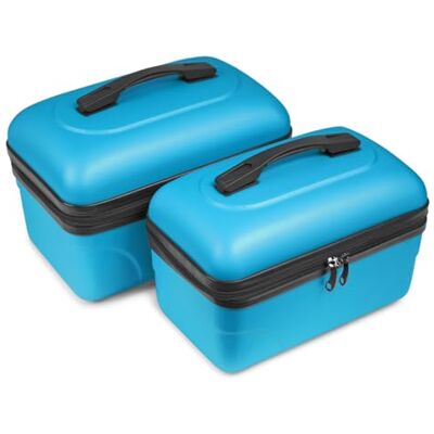 KINSTON Set van 2 grote make-uptas harde make-uptas harde cosmetische toilettas met handvat, reisorganizer grote capaciteit, Blauw, Klassiek KINSTON Set van 2 grote make-uptas harde make-uptas harde cosmetische toilettas met handvat, reisorganizer grote capaciteit, Blauw, Klassiek