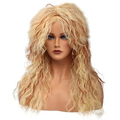 MEIRIYFA Heren Vrouwen Pruik Cosplay Pruik Lange Krullende Pruik 80s Rocker Punk Pruik voor Halloween Kostuum (Blonde met Roodachtig Bruin) MEIRIYFA Heren Vrouwen Pruik Cosplay Pruik Lange Krullende Pruik 80s Rocker Punk Pruik voor Halloween Kostuum (Blonde met Roodachtig Bruin)