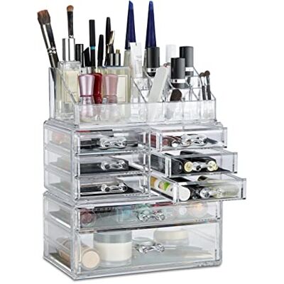 Relaxdays Make-up organizer met laden, stapelbare sieradendoos voor make-up, acryl make-up opslag, transparant Relaxdays Make-up organizer met laden, stapelbare sieradendoos voor make-up, acryl make-up opslag, transparant