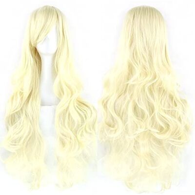 IMISSU 80 cm lange cosplay pruik, natuurlijk haar, krullend, met kleurrijke pony, Halloween, kostuum, party, pruiken voor vrouwen (blond) IMISSU 80 cm lange cosplay pruik, natuurlijk haar, krullend, met kleurrijke pony, Halloween, kostuum, party, pruiken voor vrouwen (blond)